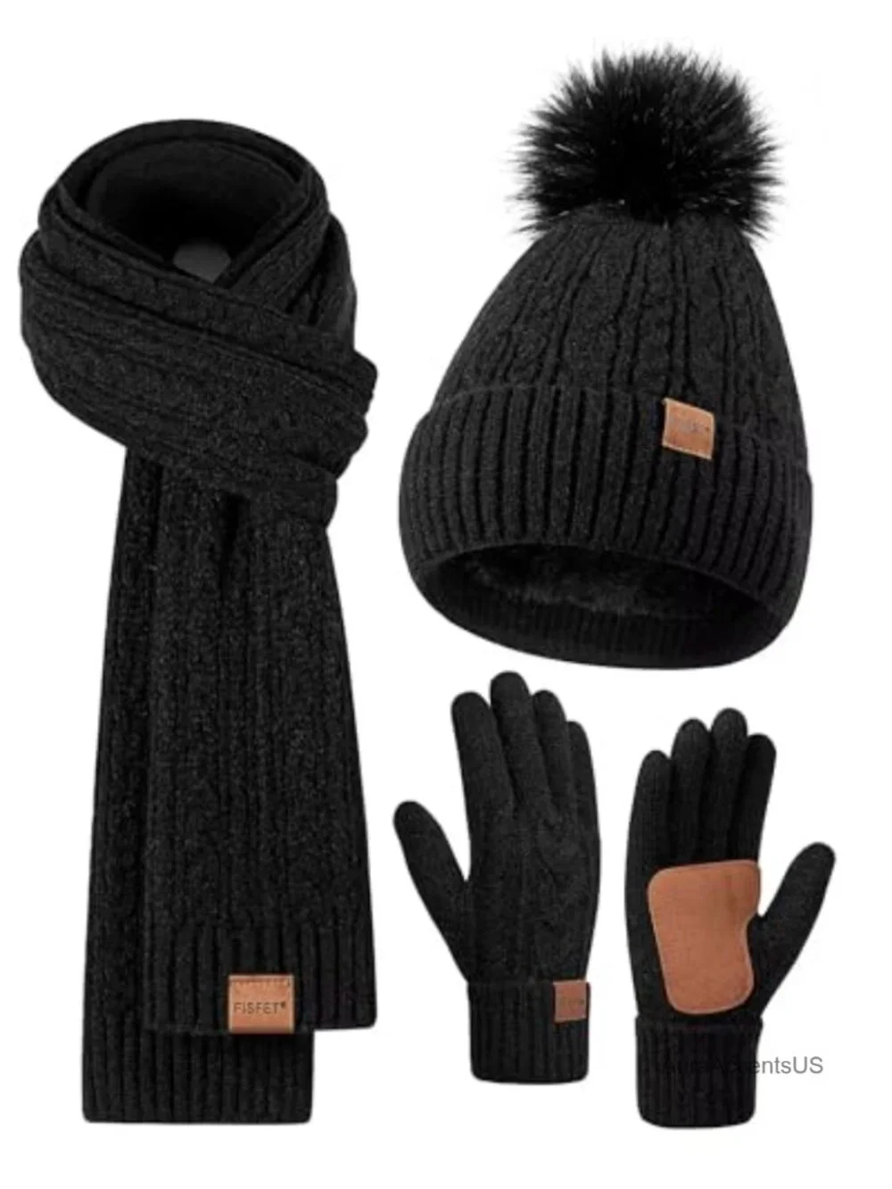 Women's Winter Beanie Scarf Gloves Set Fleece Lined Touchscreen Alpaca Wool